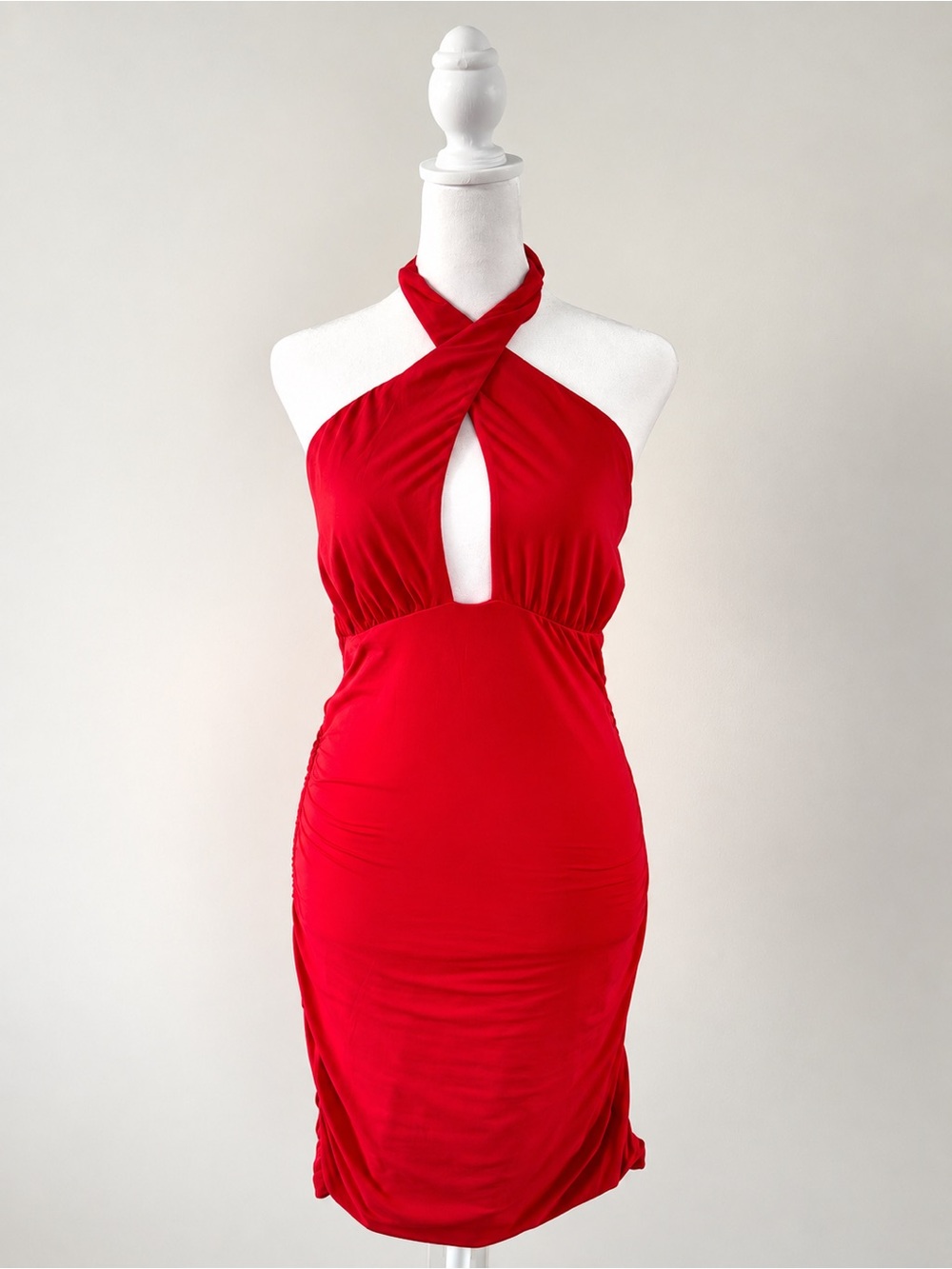 REORIA Women's Sexy Mini Dress Halter Sleeveless Backless Bodycon Criss Cross